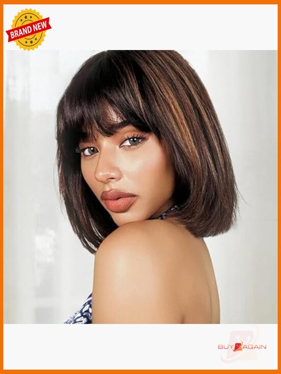 Glueless Straight Bob Wig with Bangs | Lace Front Human Hair Wig main image 4